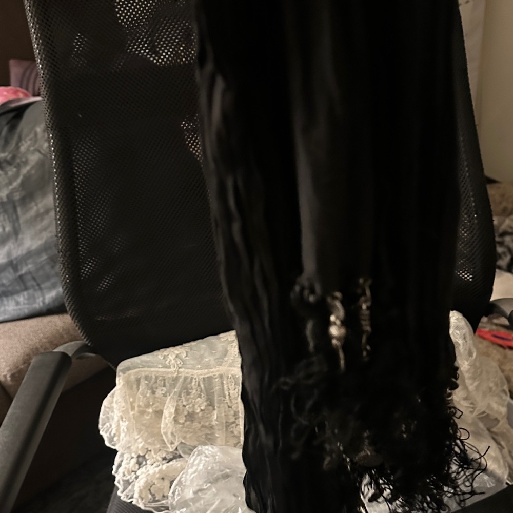 Black YSl Scarf /belt with Silver accents and fringe , silk embellished - Picture 3 of 7